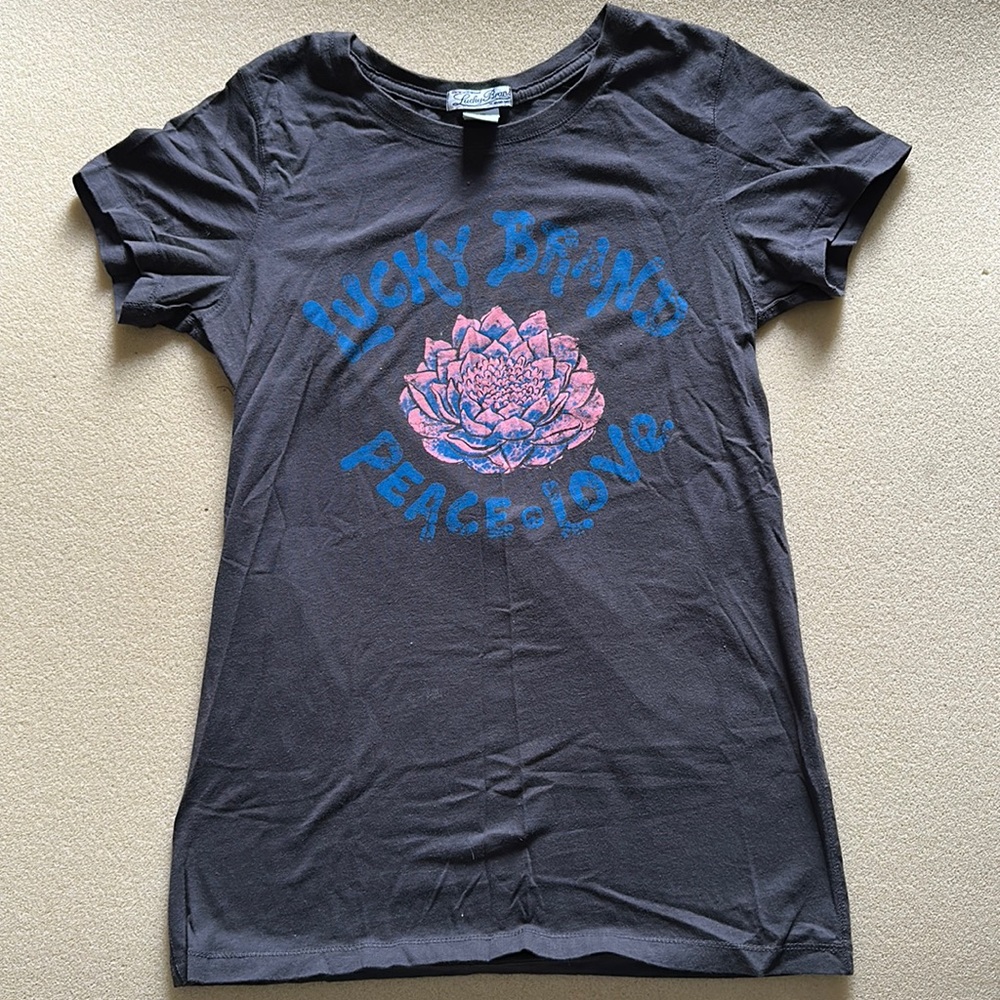 New Lucky Brand Brown Short Sleeve Peace & Love Tee - T-shirt (XS)